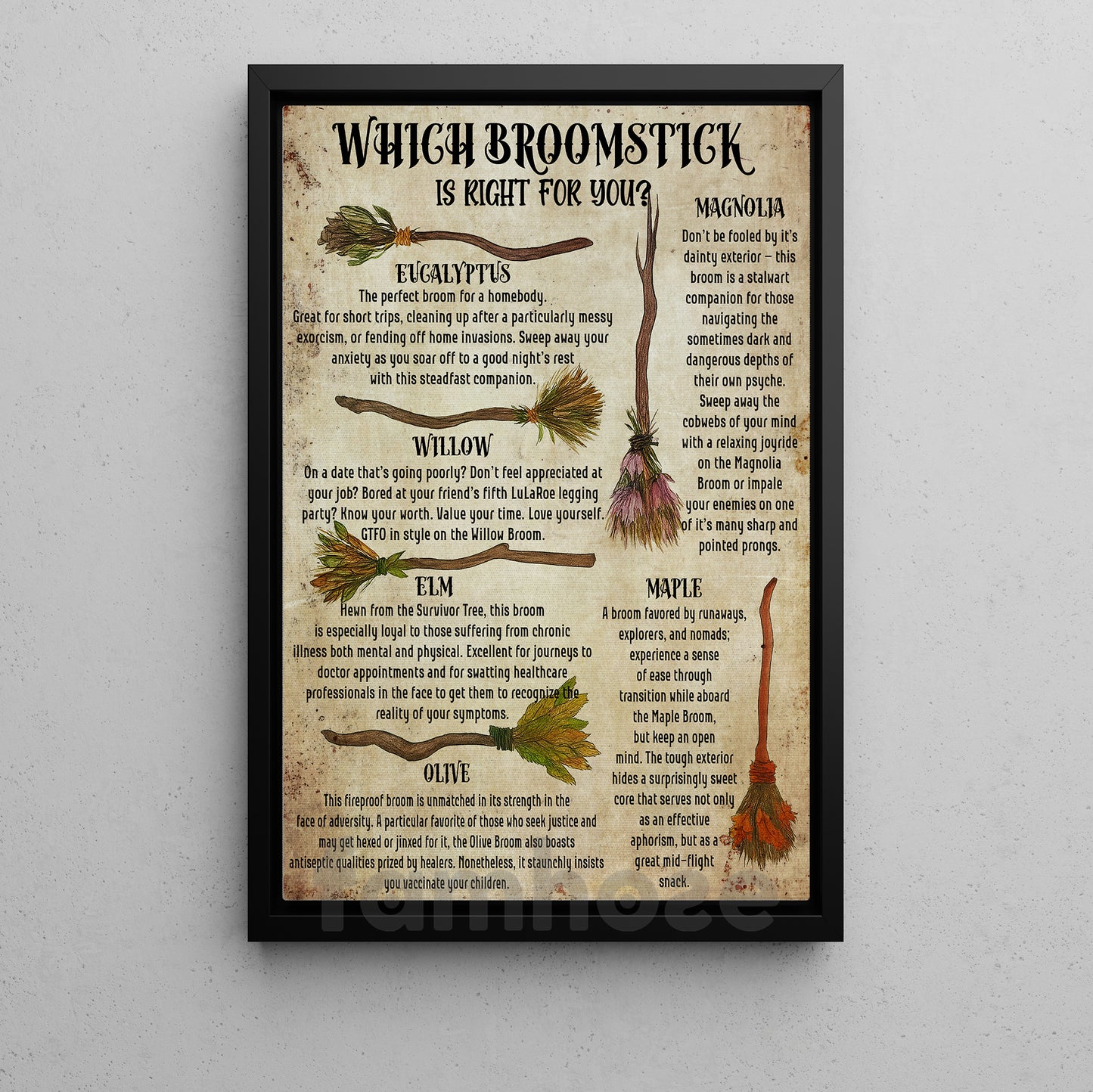 Halloween Broomstick Witch Canvas Painting, Which Broomstick Is Right For You Wall Art Decor, Spooky Season Poster Gift For Witch Lovers