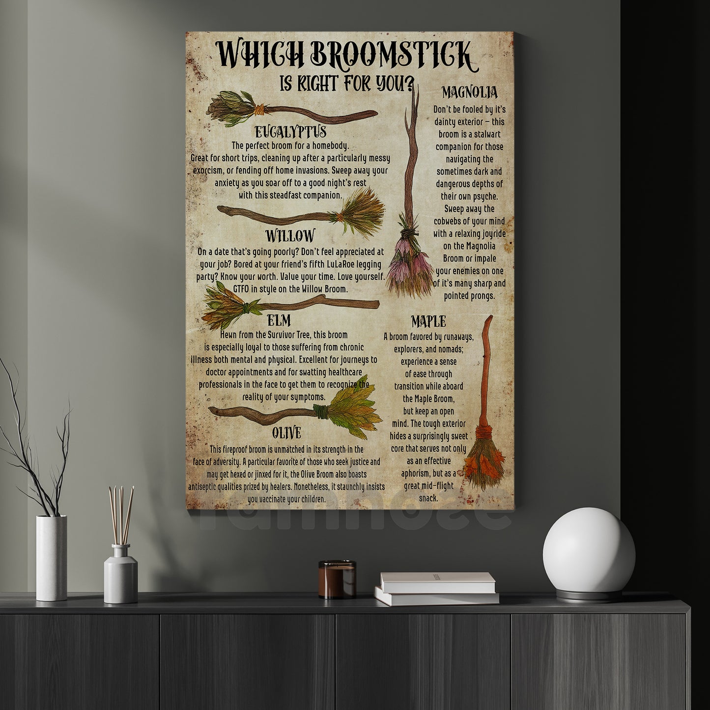 Halloween Broomstick Witch Canvas Painting, Which Broomstick Is Right For You Wall Art Decor, Spooky Season Poster Gift For Witch Lovers