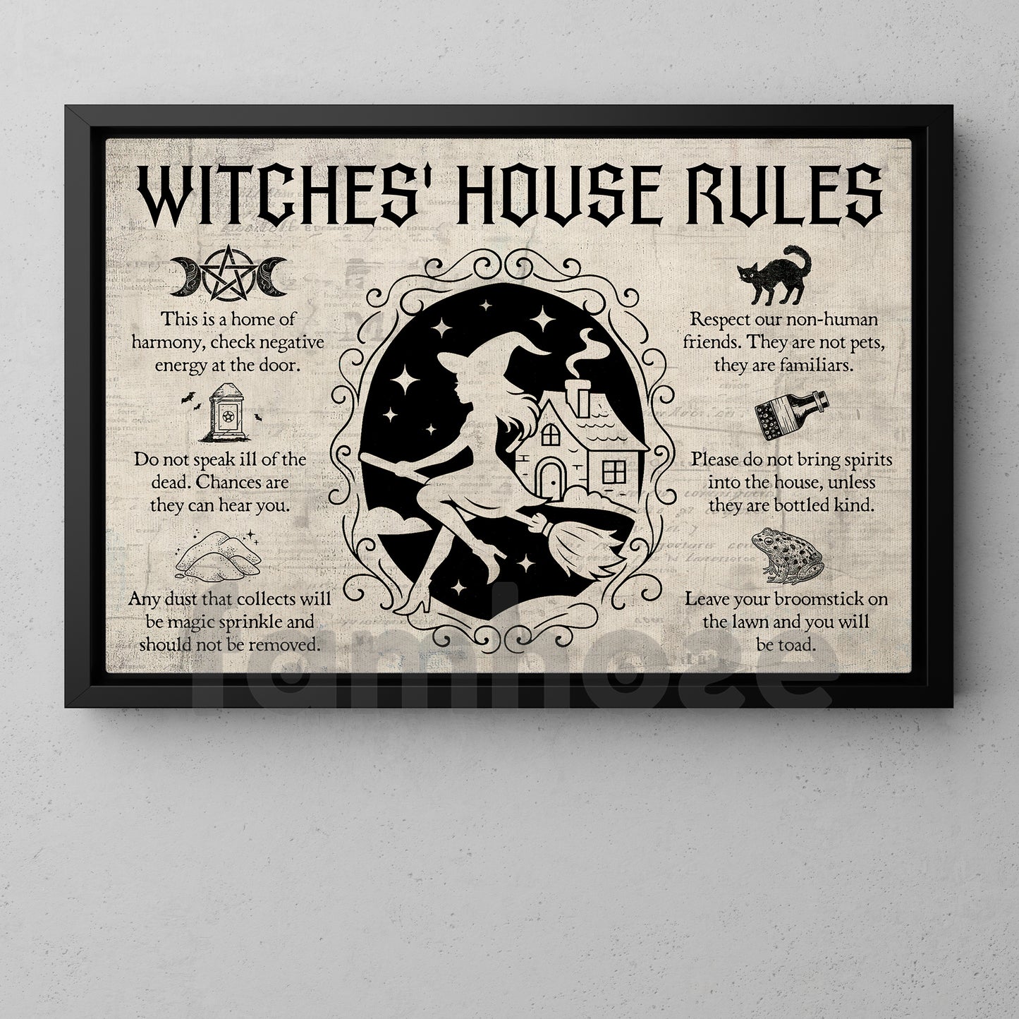 Funny Halloween Witch Canvas Painting, Witches House Rules Wall Art Decor, Spooky Season Poster Gift For Witch Lovers
