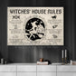 Funny Halloween Witch Canvas Painting, Witches House Rules Wall Art Decor, Spooky Season Poster Gift For Witch Lovers