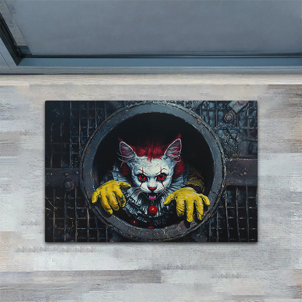 Creepy Halloween Cat Doormat, Terrifying Cat Clown, Spooky Doormat For Home Decor Housewarming Gift, Welcome Mat Gift For Cat Lovers