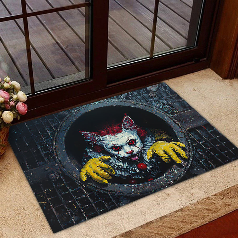 Creepy Halloween Cat Doormat, Terrifying Cat Clown, Spooky Doormat For Home Decor Housewarming Gift, Welcome Mat Gift For Cat Lovers