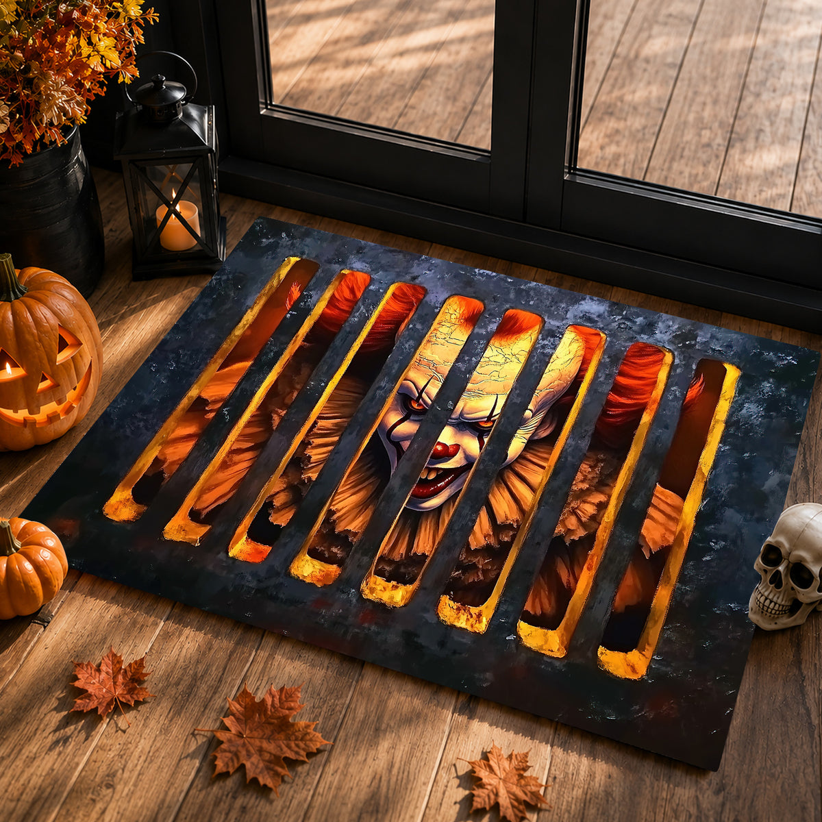 Scared Halloween Doormat, Terrified Pennywise, Doormat For Home Decor Housewarming Gift, Welcome Mat Gift