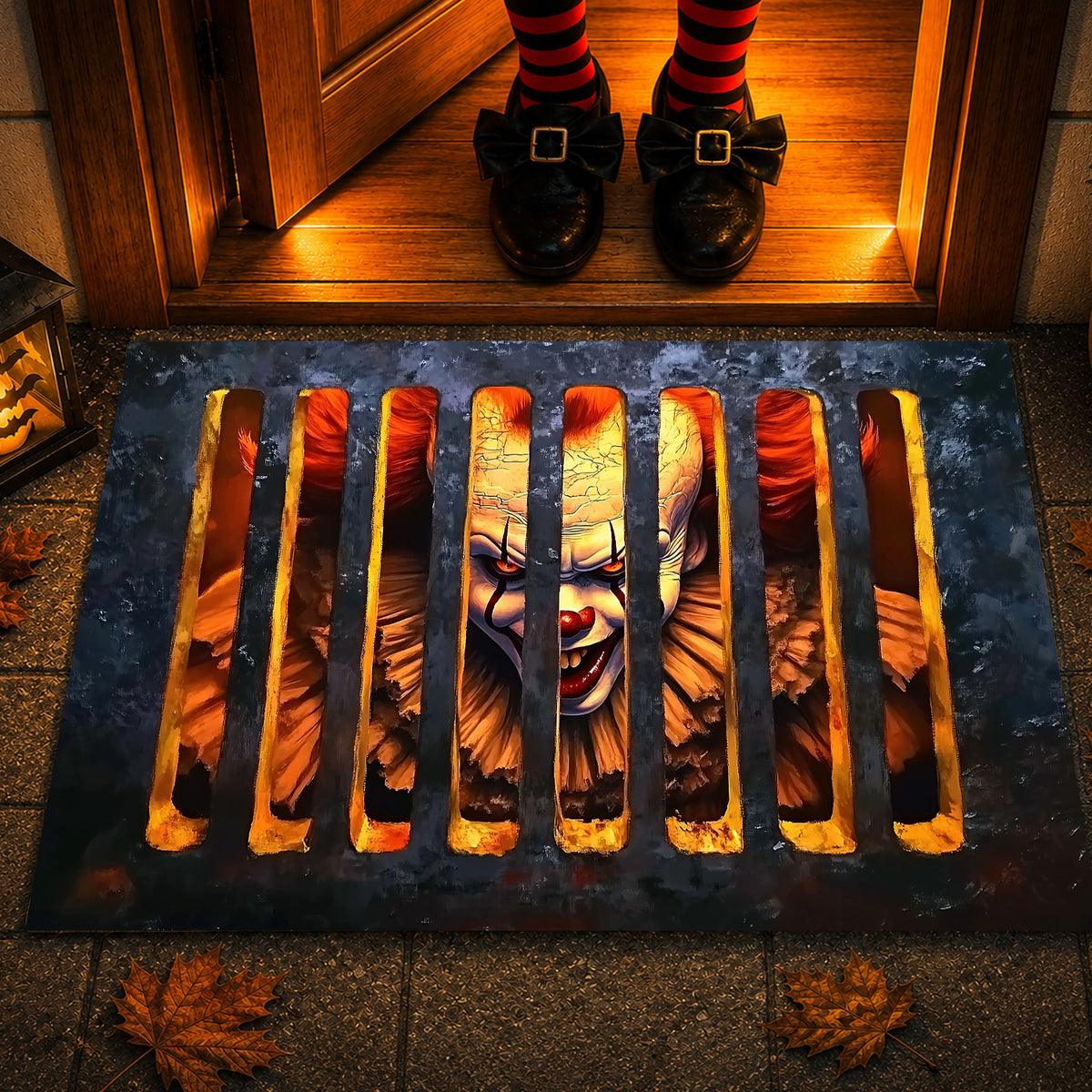 Scared Halloween Doormat, Terrified Pennywise, Doormat For Home Decor Housewarming Gift, Welcome Mat Gift