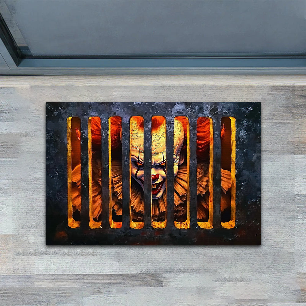 Scared Halloween Doormat, Terrified Pennywise, Doormat For Home Decor Housewarming Gift, Welcome Mat Gift