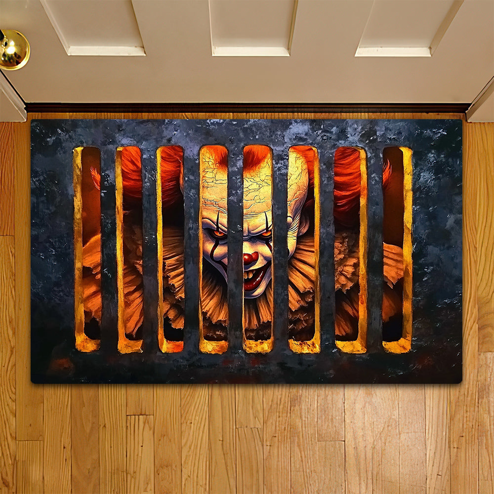 Scared Halloween Doormat, Terrified Pennywise, Doormat For Home Decor Housewarming Gift, Welcome Mat Gift