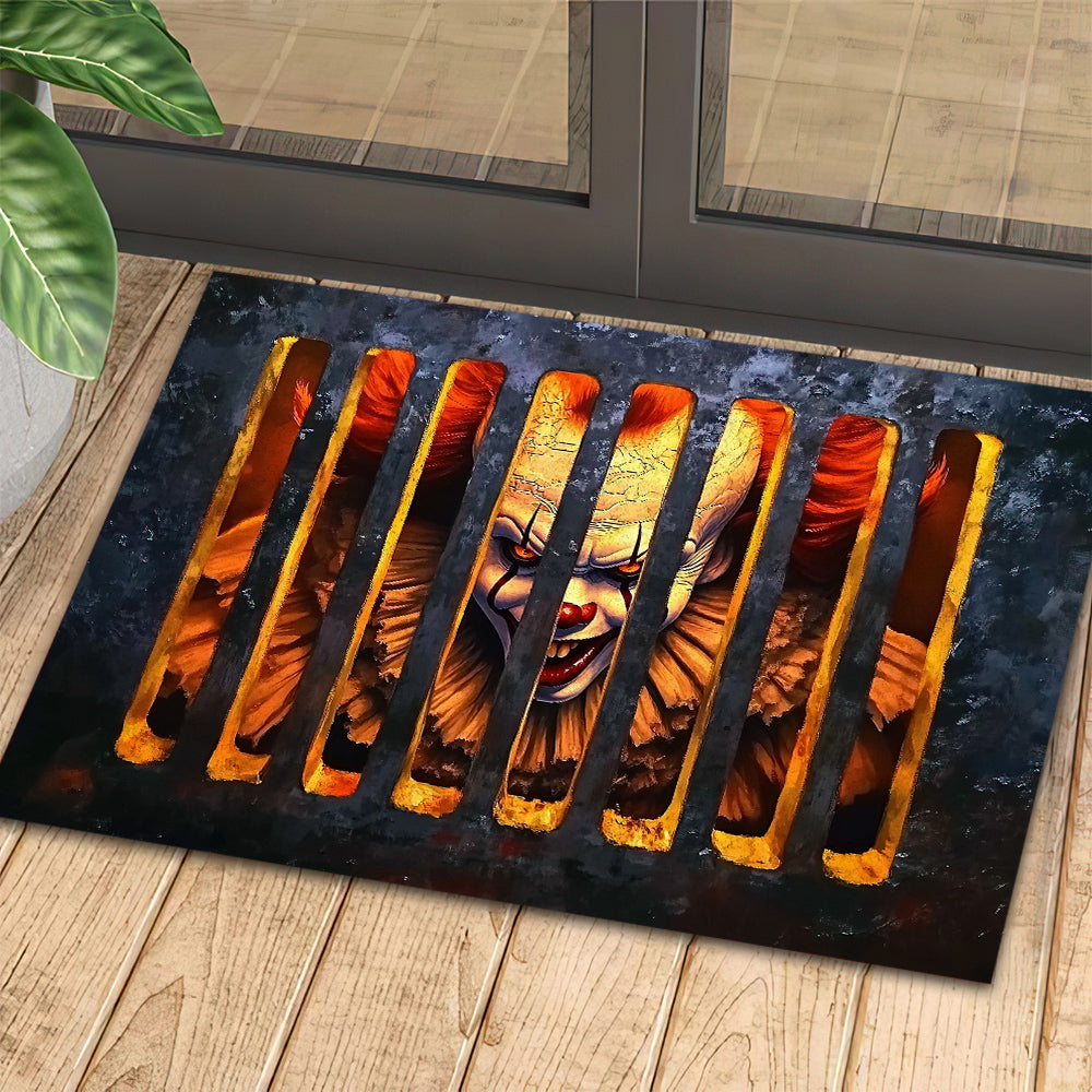 Scared Halloween Doormat, Terrified Pennywise, Doormat For Home Decor Housewarming Gift, Welcome Mat Gift