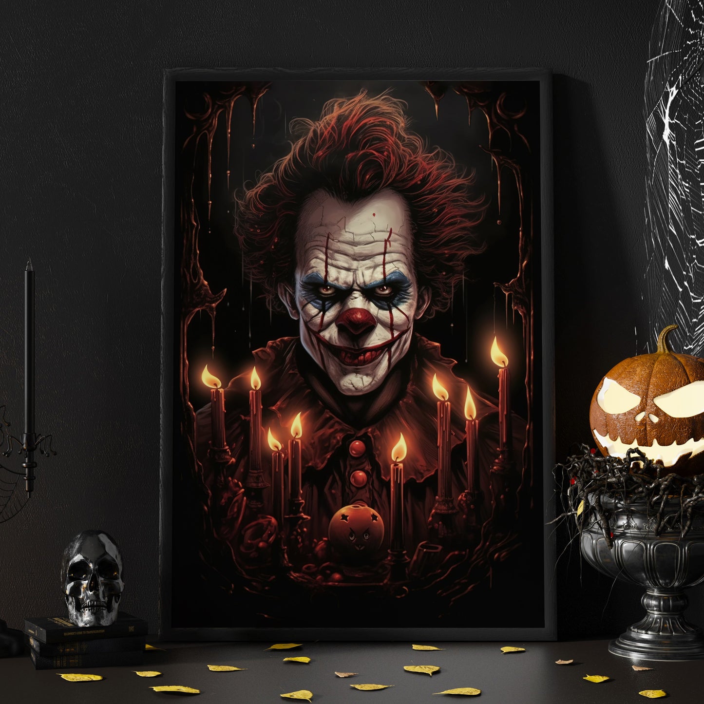 Scary Mystical Yokel Clown Looking Halloween Canvas Painting, Wall Art Decor - Halloween Poster Gift