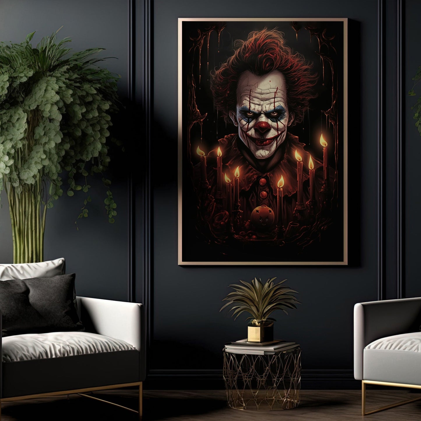 Scary Mystical Yokel Clown Looking Halloween Canvas Painting, Wall Art Decor - Halloween Poster Gift