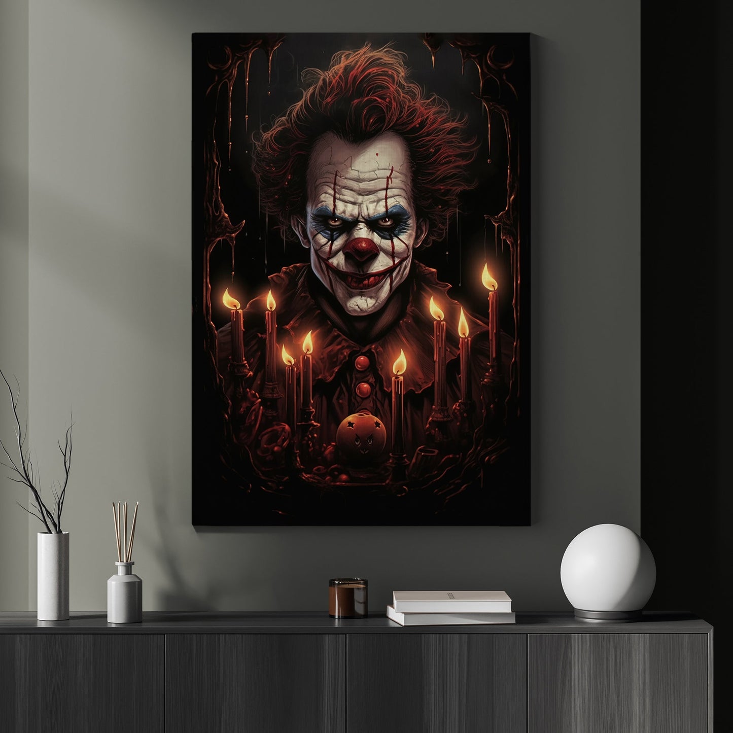 Scary Mystical Yokel Clown Looking Halloween Canvas Painting, Wall Art Decor - Halloween Poster Gift