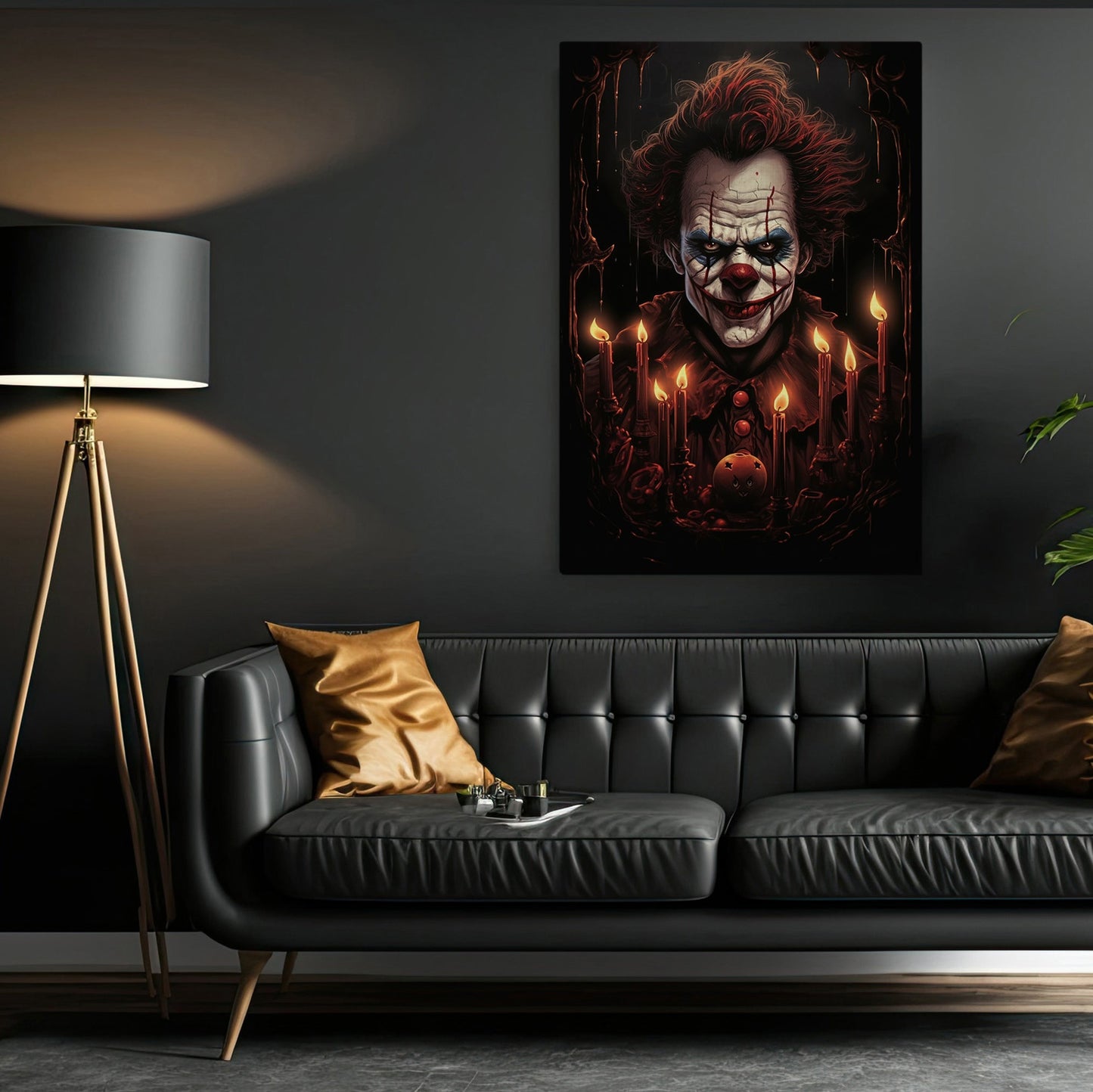 Scary Mystical Yokel Clown Looking Halloween Canvas Painting, Wall Art Decor - Halloween Poster Gift