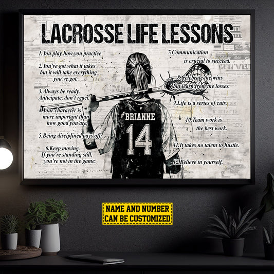 Lacrosse Girl Life Lessons, Personalized Motivational Lacrosse Girl Canvas Painting, Inspirational Quotes Wall Art Decor, Poster Gift For Lacrosse Lovers
