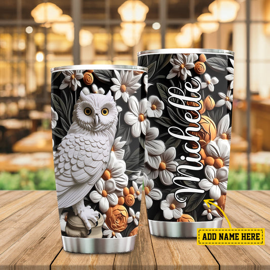 Majestic Owl Floral, Owl Personalized Stainless Steel Tumbler, Tumbler Gifts For Owl Lovers