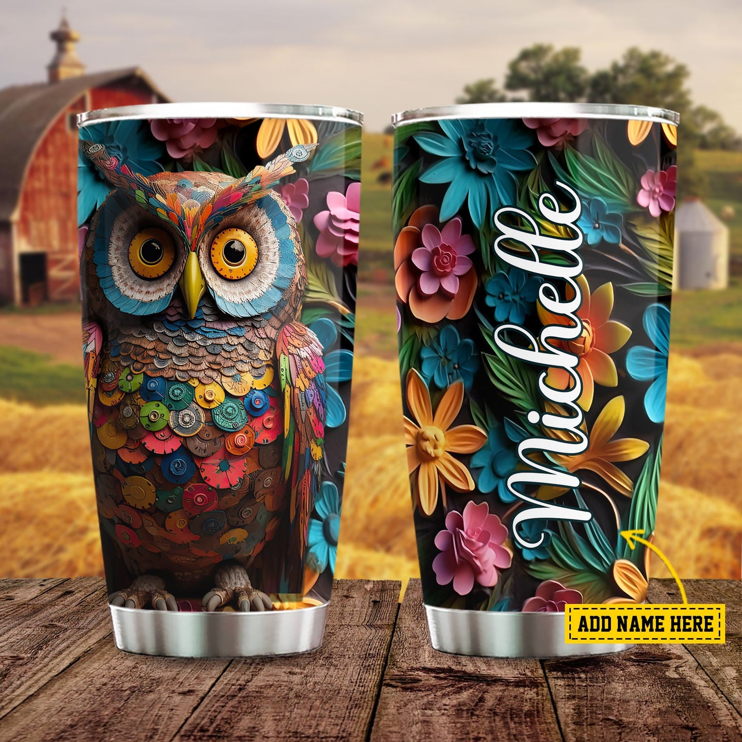 Vibrant Owl Mosaic Art, Owl Personalized Stainless Steel Tumbler, Tumbler Gifts For Owl Lovers