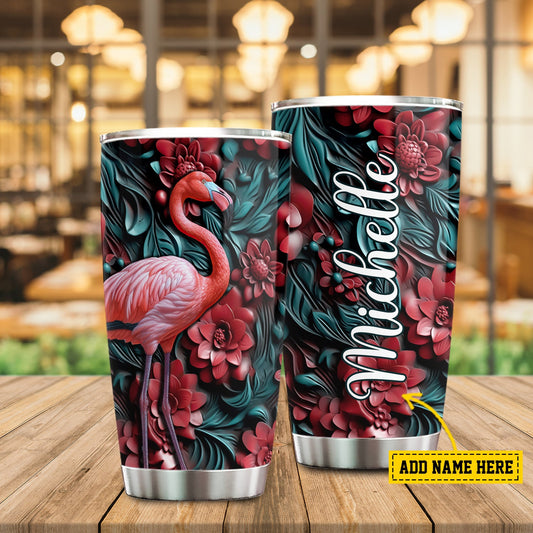 Tropical Elegance, Flamingo Personalized Stainless Steel Tumbler, Tumbler Gifts For Flamingo Lovers