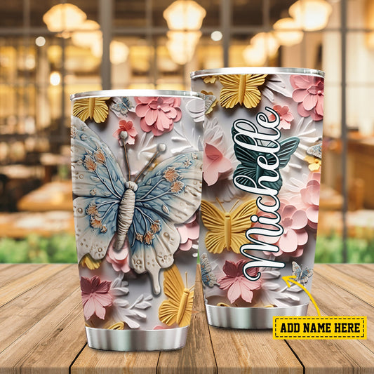 Elegant Floral Butterfly, Butterfly Personalized Stainless Steel Tumbler, Tumbler Gifts For Butterfly Lovers