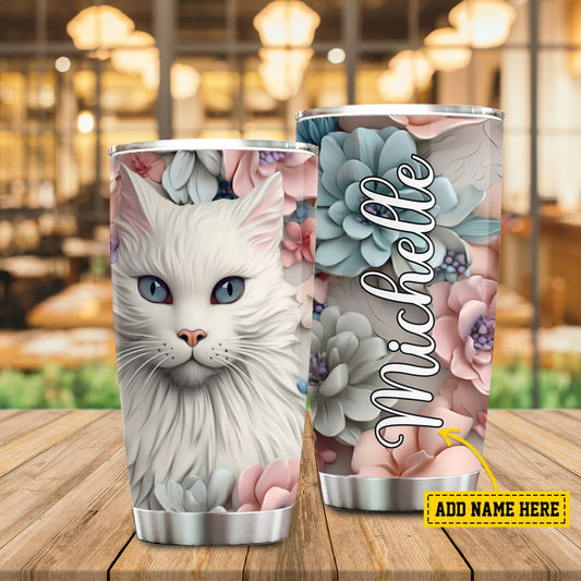 Elegant Cat Blossom, Cat Personalized Stainless Steel Tumbler, Tumbler Gifts For Cat Lovers