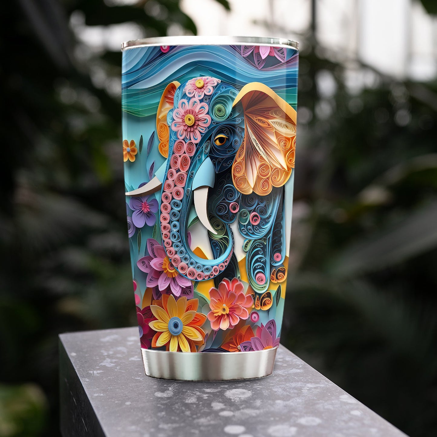 Enchanted Garden Elephant, Elephant Personalized Stainless Steel Tumbler, Tumbler Gifts For Elephant Lovers