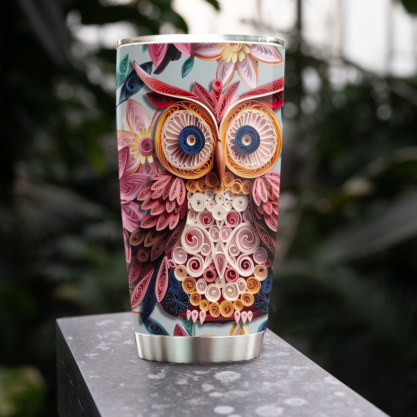 Twilight Blossom Owl, Owl Personalized Stainless Steel Tumbler, Tumbler Gifts For Owl Lovers