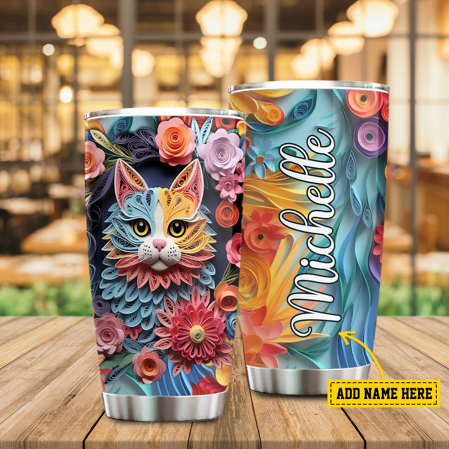 Floral Feline Fancy, Cat Personalized Stainless Steel Tumbler, Tumbler Gifts For Cat Lovers