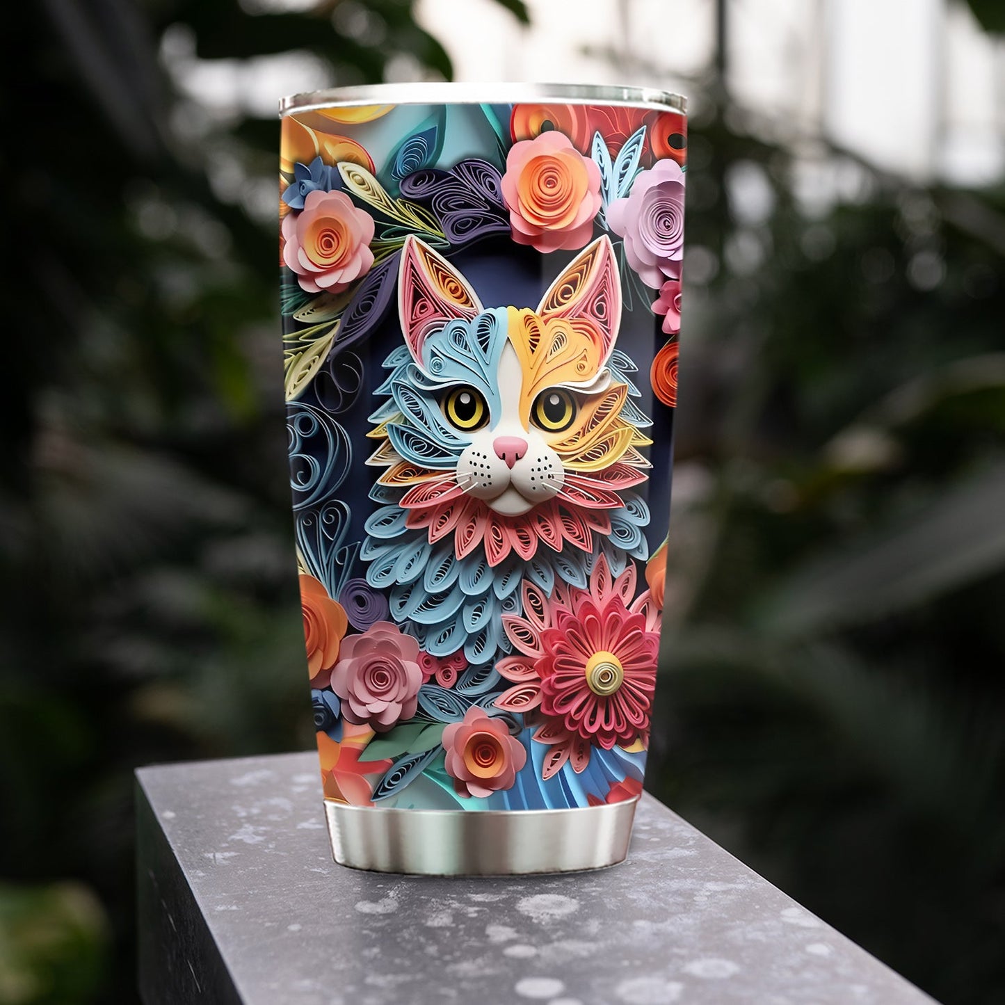 Floral Feline Fancy, Cat Personalized Stainless Steel Tumbler, Tumbler Gifts For Cat Lovers