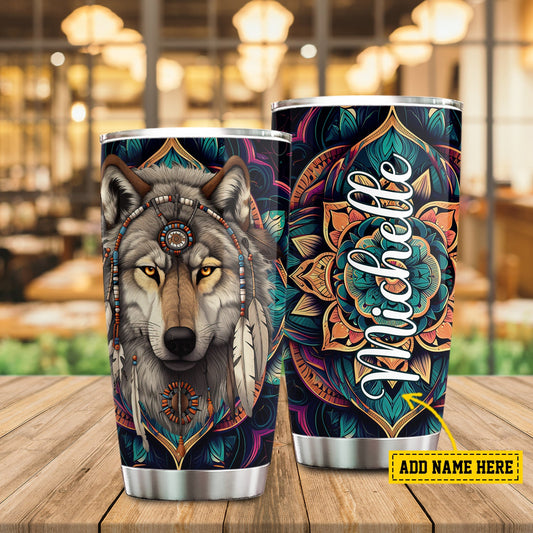 Mystical Wolf Spirit, Wolf Personalized Stainless Steel Tumbler, Tumbler Gifts For Wolf Lovers