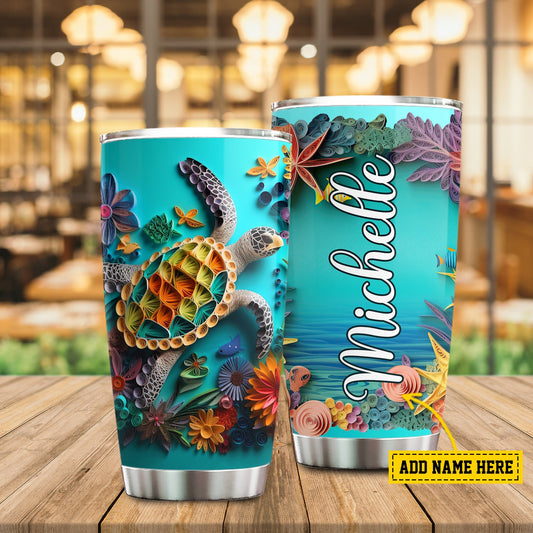 Vibrant Sea Turtle Art, Turtle Personalized Stainless Steel Tumbler, Tumbler Gifts For Turtle Lovers