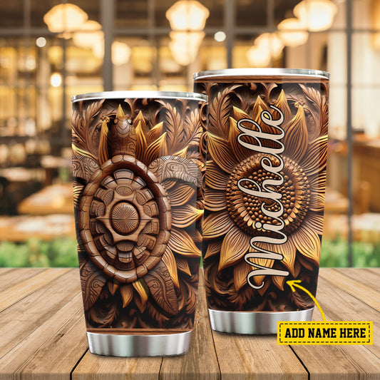 Tribal Sun Pattern Sea Turtle, Turtle Personalized Stainless Steel Tumbler, Tumbler Gifts For Turtle Lovers