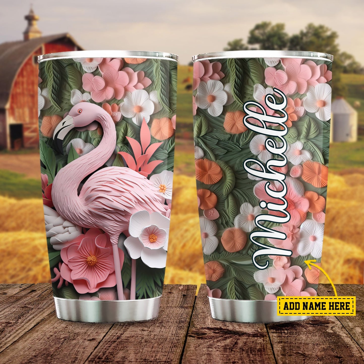 Elegant Flamingo Blossom, Flamingo Personalized Stainless Steel Tumbler, Tumbler Gifts For Flamingo Lovers