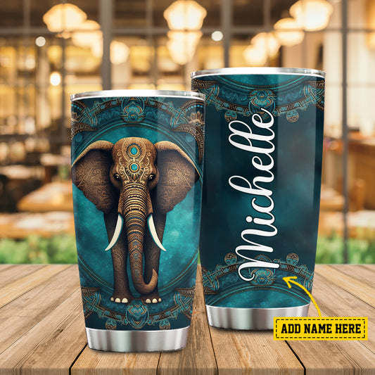 Majestic Ornate Elephant, Elephant Personalized Stainless Steel Tumbler, Tumbler Gifts For Elephant Lovers