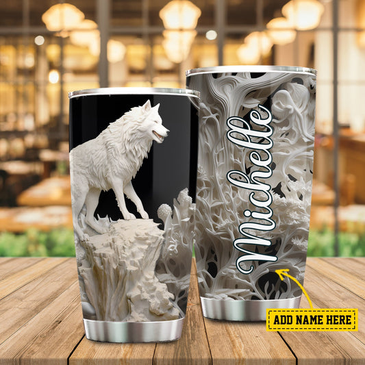 Winter's Howl, Wolf Personalized Stainless Steel Tumbler, Tumbler Gifts For Wolf Lovers