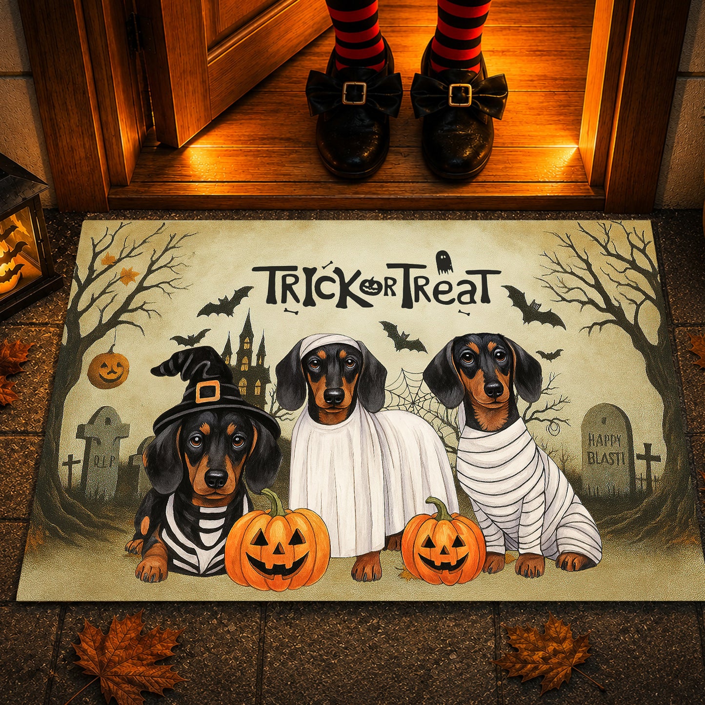 Cute Halloween Dachshund Dog Doormat, Trick Or Treat, Spooky Doormat For Home Decor Housewarming Gift, Welcome Mat Gift For Dachshund Lovers