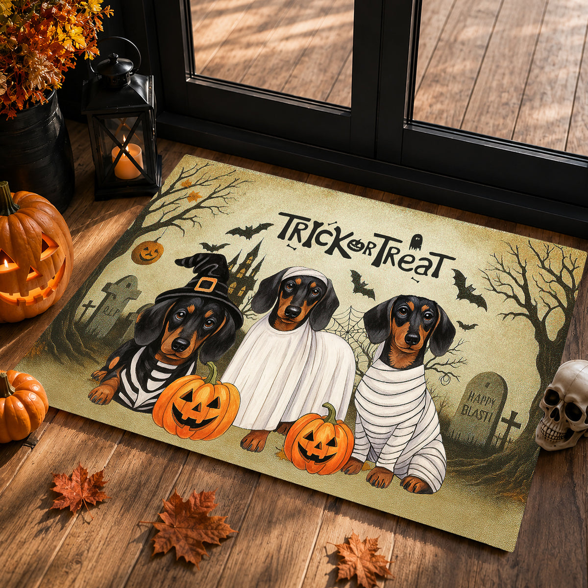 Cute Halloween Dachshund Dog Doormat, Trick Or Treat, Spooky Doormat For Home Decor Housewarming Gift, Welcome Mat Gift For Dachshund Lovers