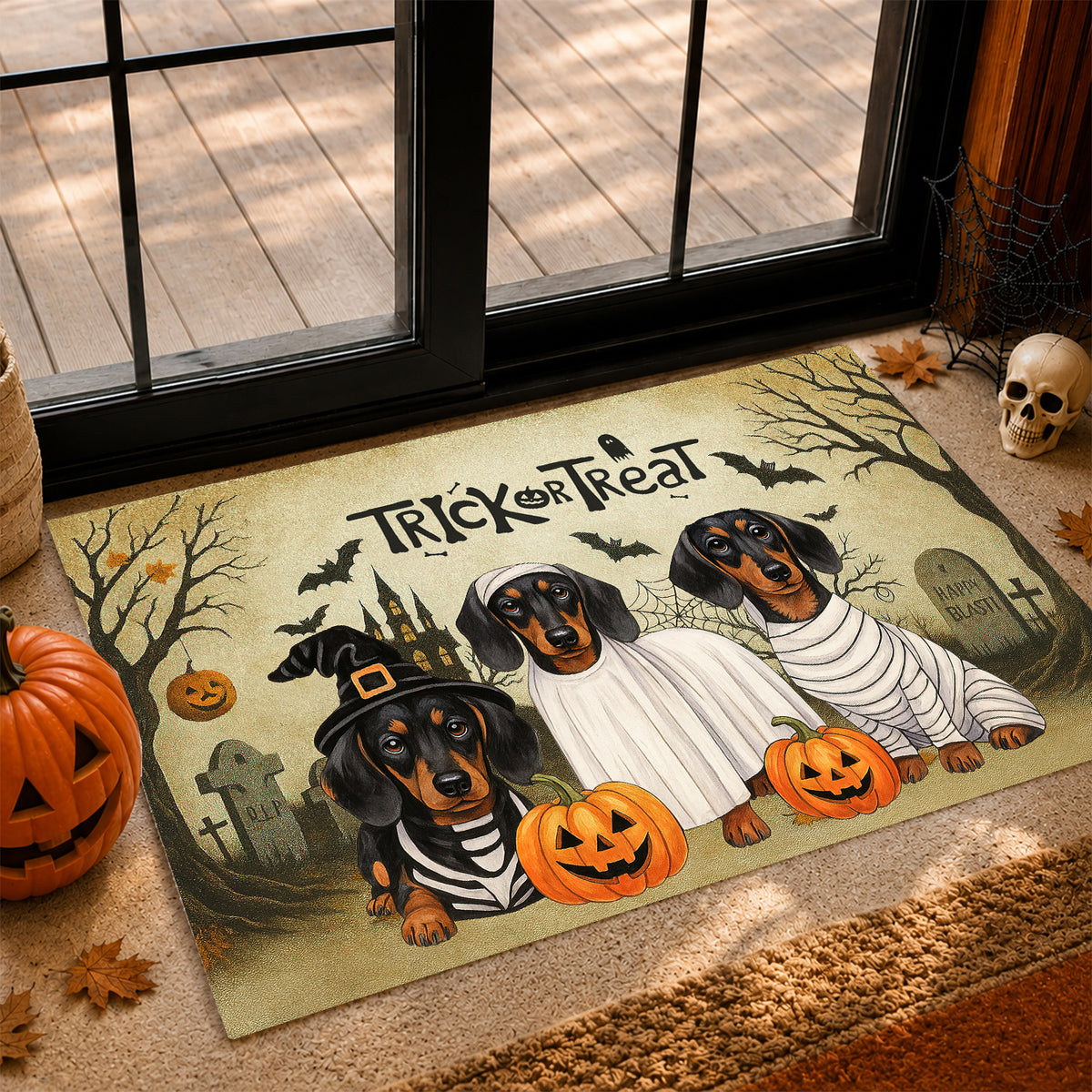 Cute Halloween Dachshund Dog Doormat, Trick Or Treat, Spooky Doormat For Home Decor Housewarming Gift, Welcome Mat Gift For Dachshund Lovers
