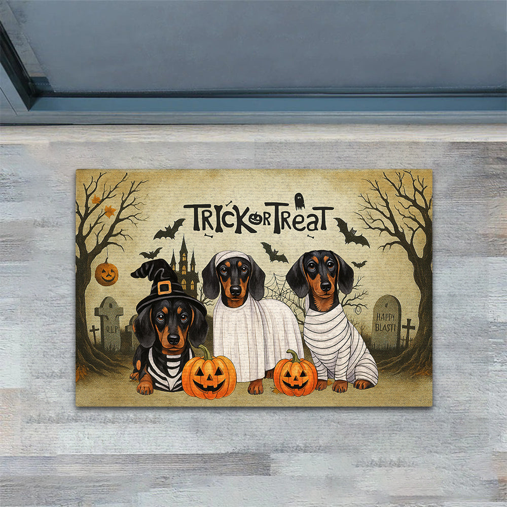 Cute Halloween Dachshund Dog Doormat, Trick Or Treat, Spooky Doormat For Home Decor Housewarming Gift, Welcome Mat Gift For Dachshund Lovers