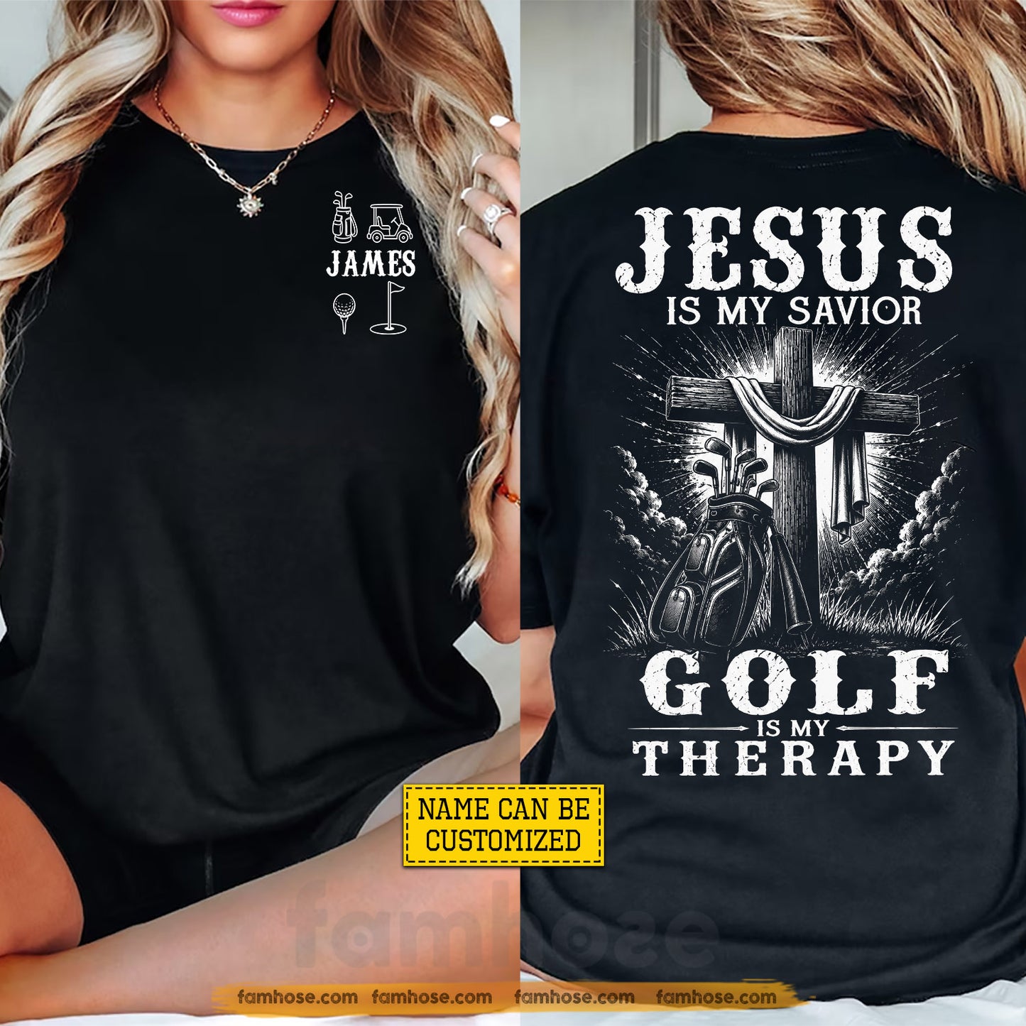 Personalized Golf & God Two-sided T-shirt, Jesus Is My Savior Sport Tees Gift For Christians, Golf Lover