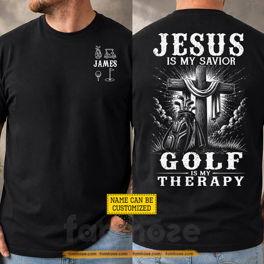 Personalized Golf & God Two-sided T-shirt, Jesus Is My Savior Sport Tees Gift For Christians, Golf Lover