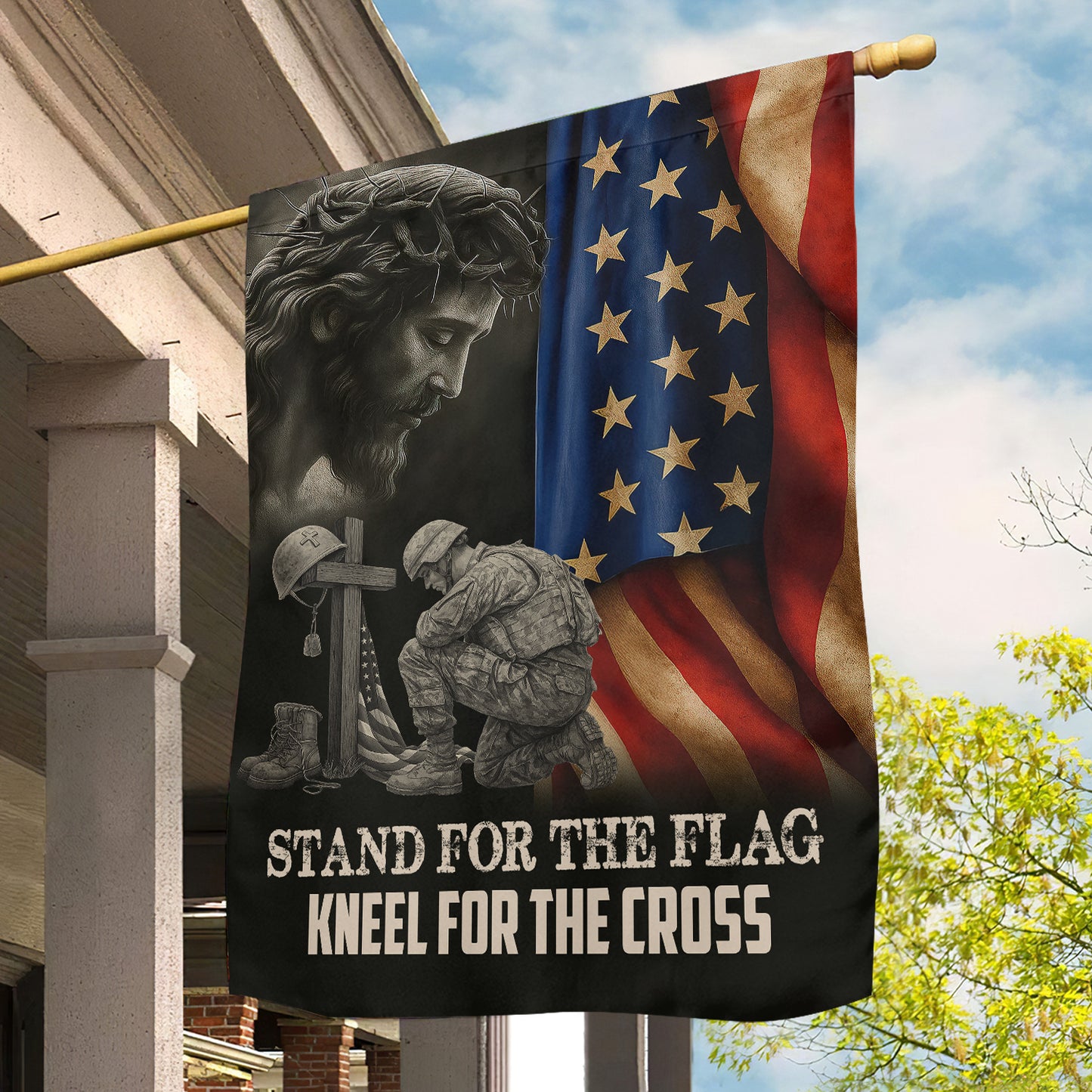 Veterans Day Jesus Garden & House Flag, Stand For The Flag USA Flag Gift For Veterans