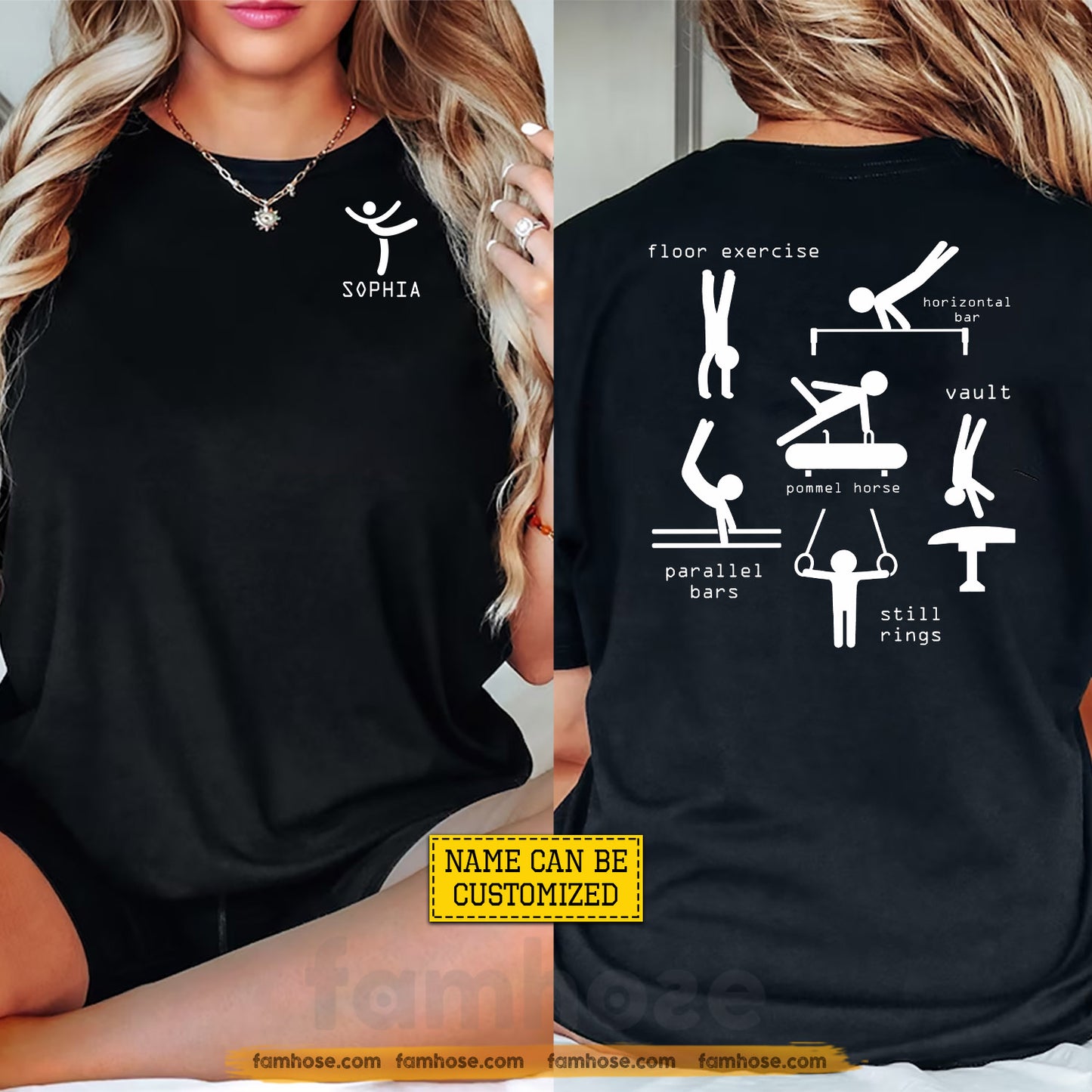 Personalized Gymnastics Two-sided T-shirt, Eat Sleep Flip Repeat Sport Tees Gift For Gymnastics Lover