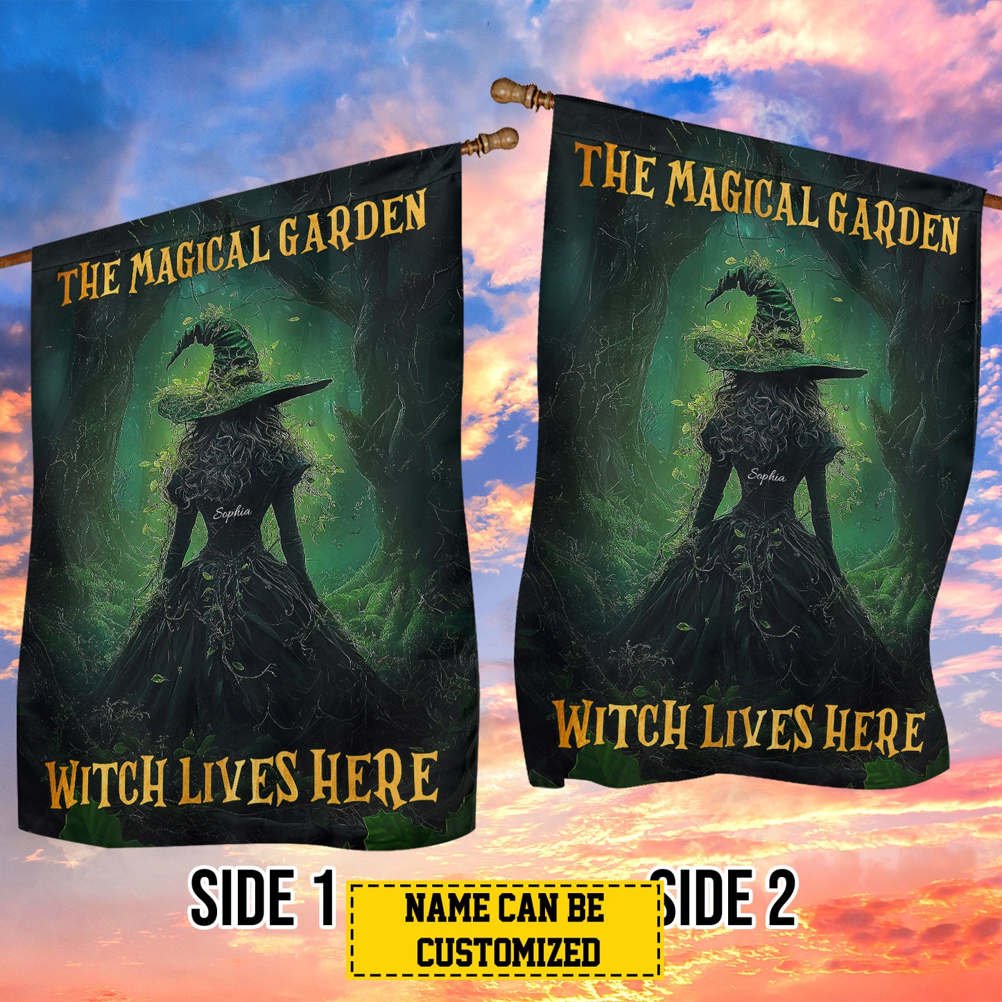 Personalized Halloween Witch Garden Flag House Flag, The Magical Garden Yard Flag Spooky Season Gift For Witch Lovers