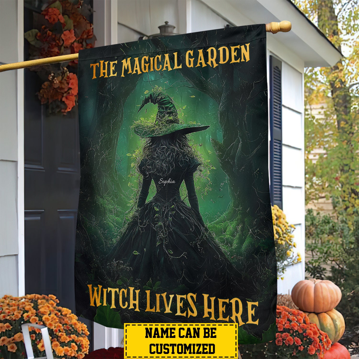 Personalized Halloween Witch Garden Flag House Flag, The Magical Garde ...