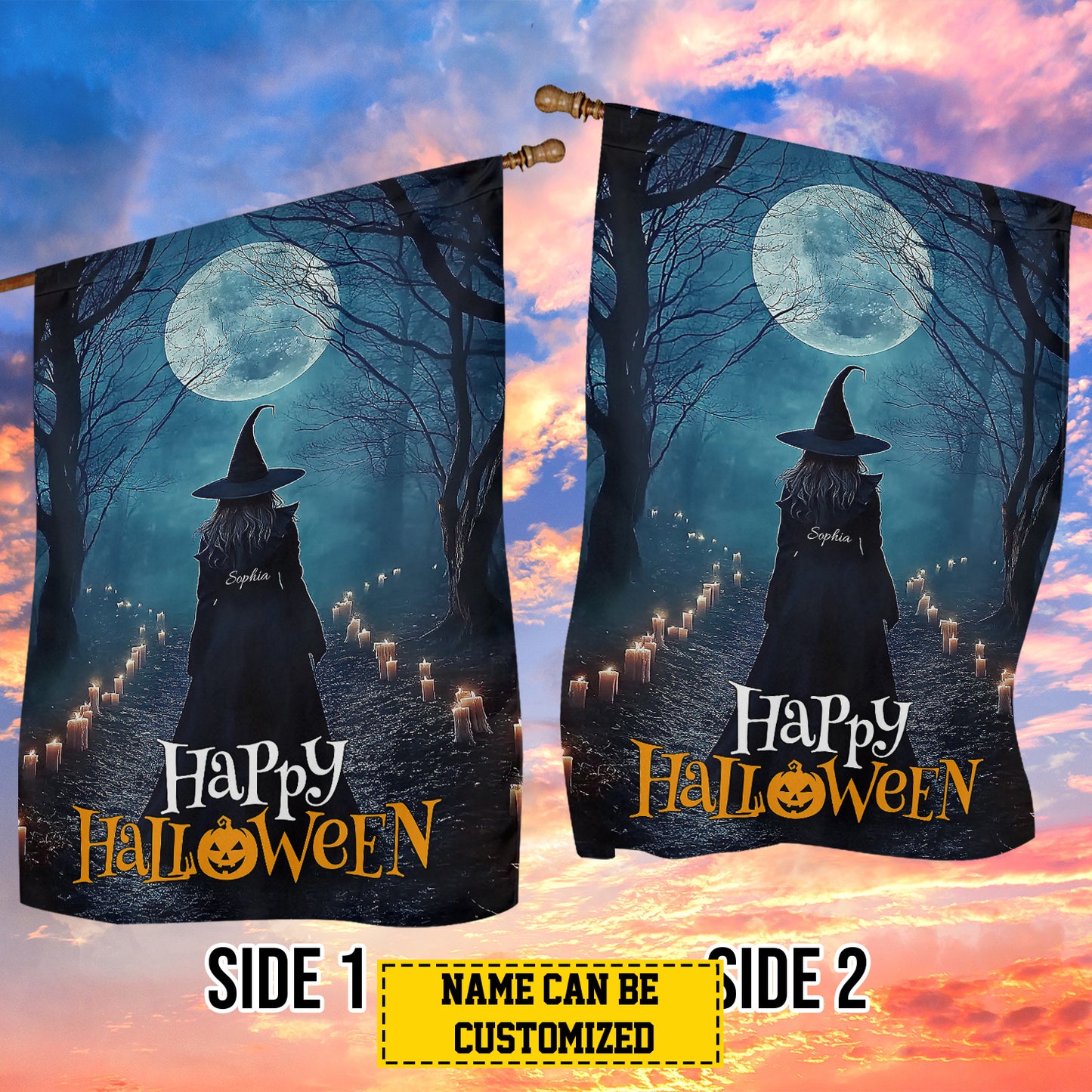 Personalized Halloween Witch Garden Flag House Flag, Happy Halloween Yard Flag Spooky Season Gift For Witch Lovers