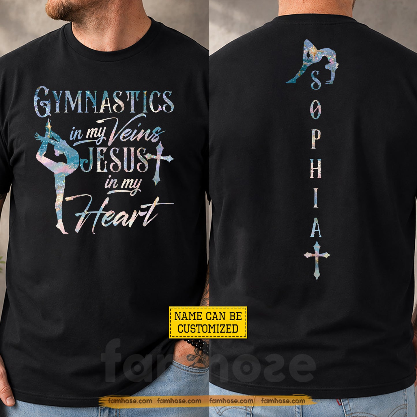 Personalized Gymnastics & Jesus Two-sided T-shirt, Gymnastics In My Veins Sport Tees Gift For Christians, Gymnastics Lover