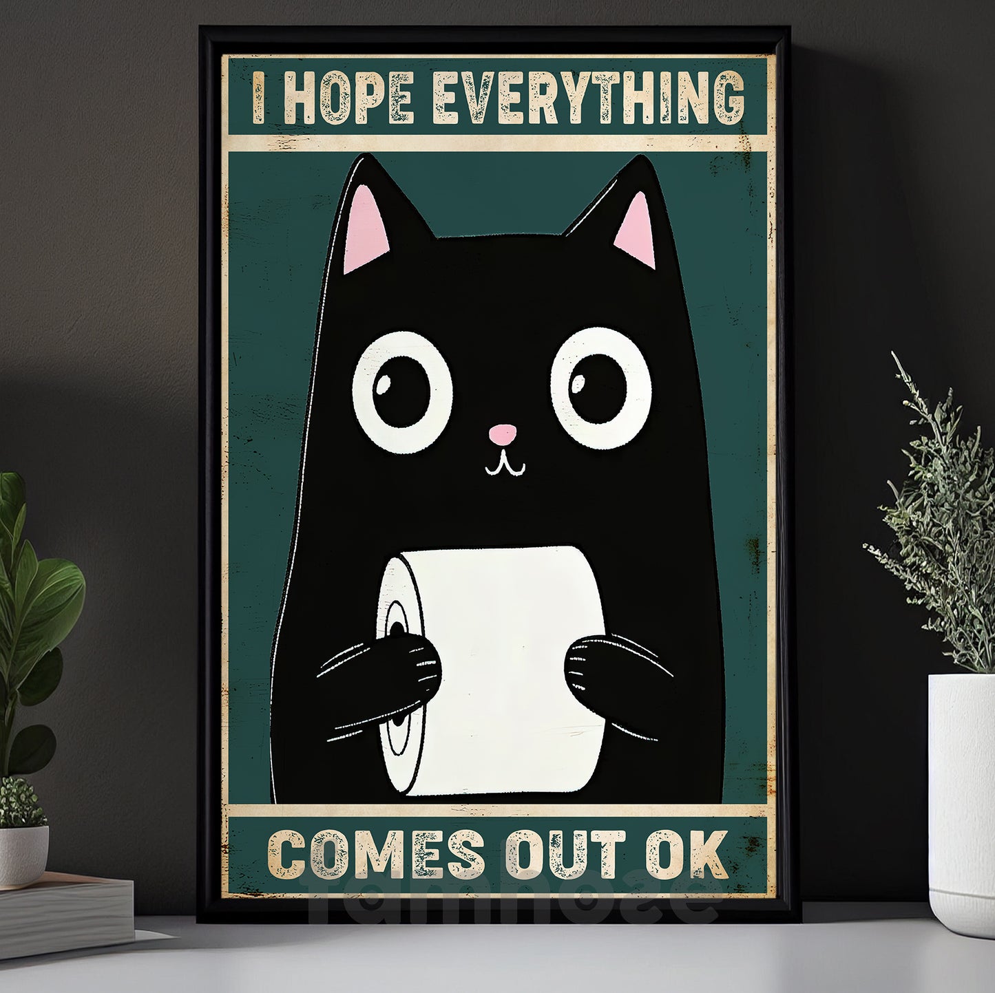 Funny Cat Toilet Canvas Painting, I Hope Everything Comes Out Ok Bathroom Wall Art Decor, Restroom Poster Gift For Cat Lovers