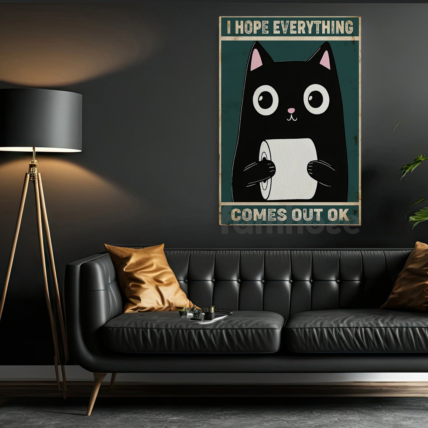Funny Cat Toilet Canvas Painting, I Hope Everything Comes Out Ok Bathroom Wall Art Decor, Restroom Poster Gift For Cat Lovers