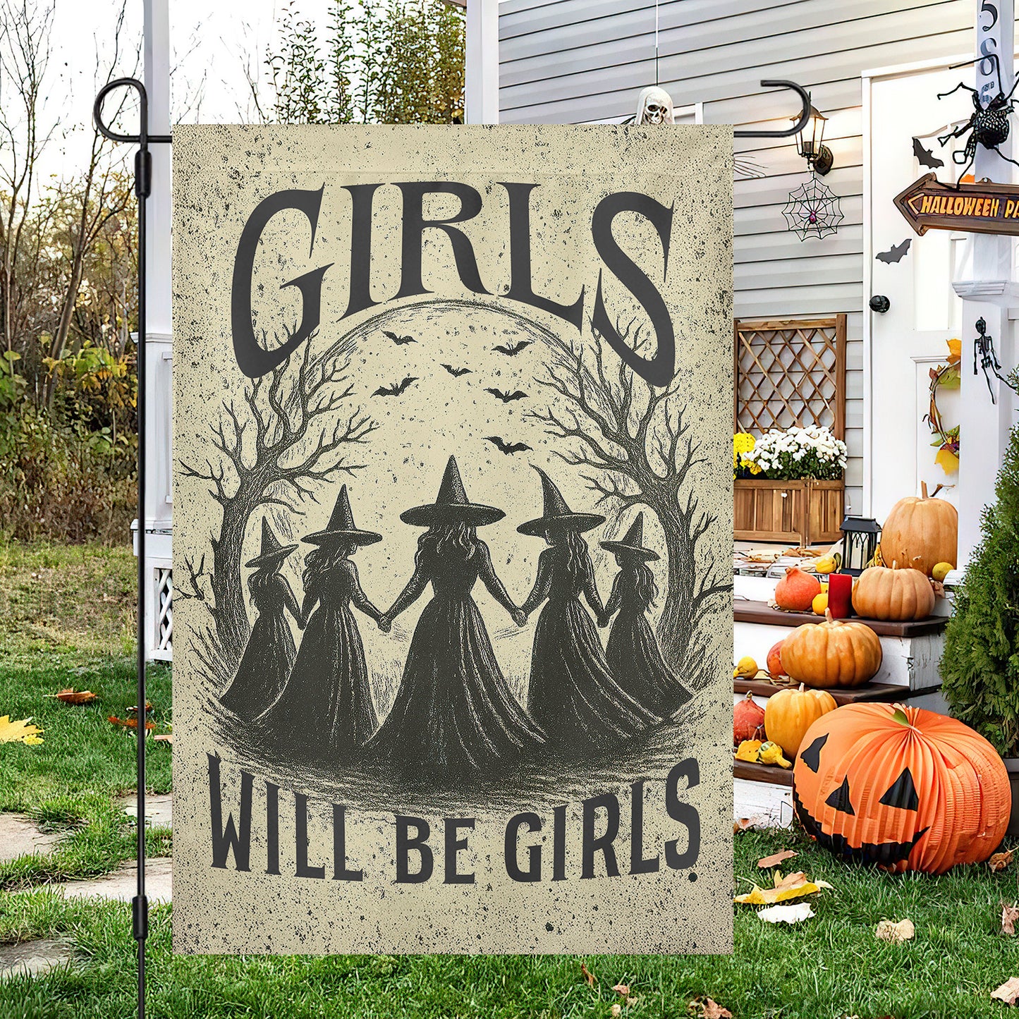 Funny Halloween Witch Garden Flag House Flag, Girls Will Be Girls Yard Flag, Spooky Season Gift For Witch Lovers