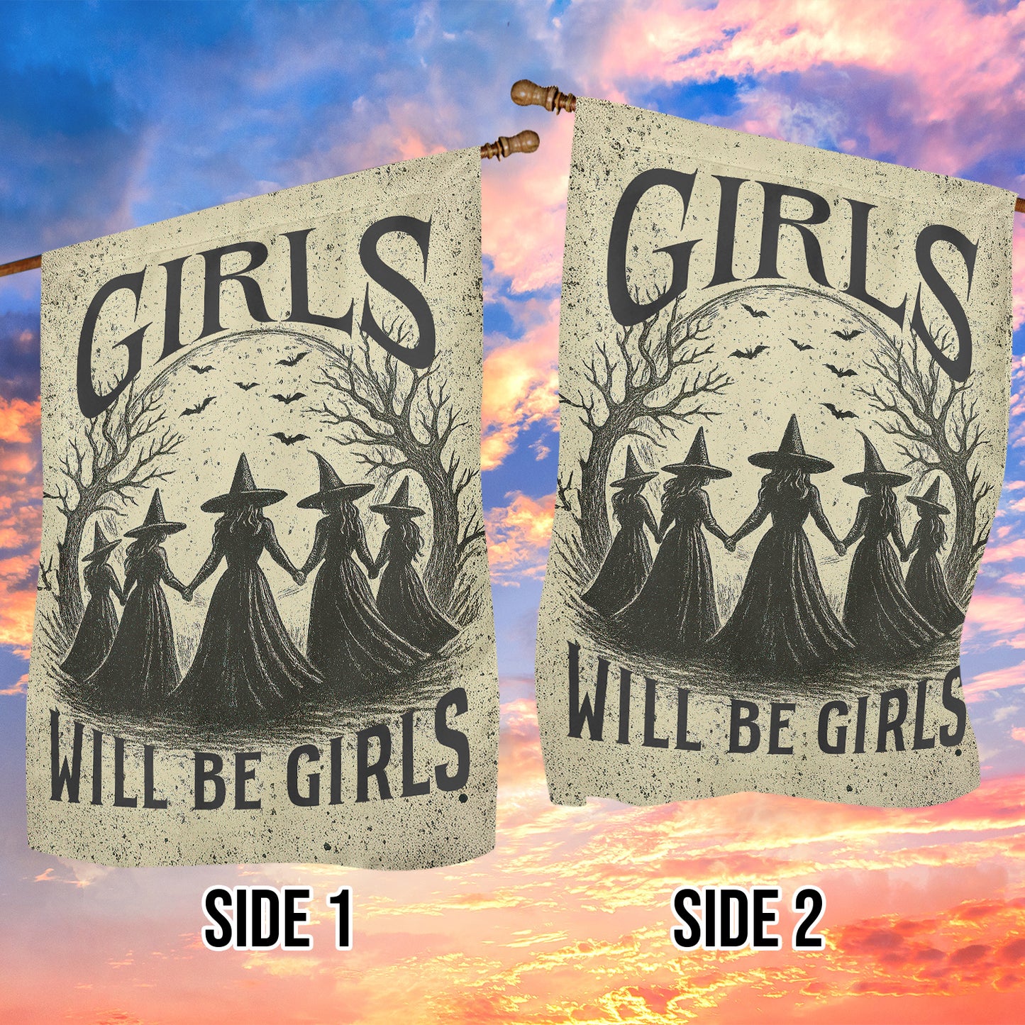 Funny Halloween Witch Garden Flag House Flag, Girls Will Be Girls Yard Flag, Spooky Season Gift For Witch Lovers
