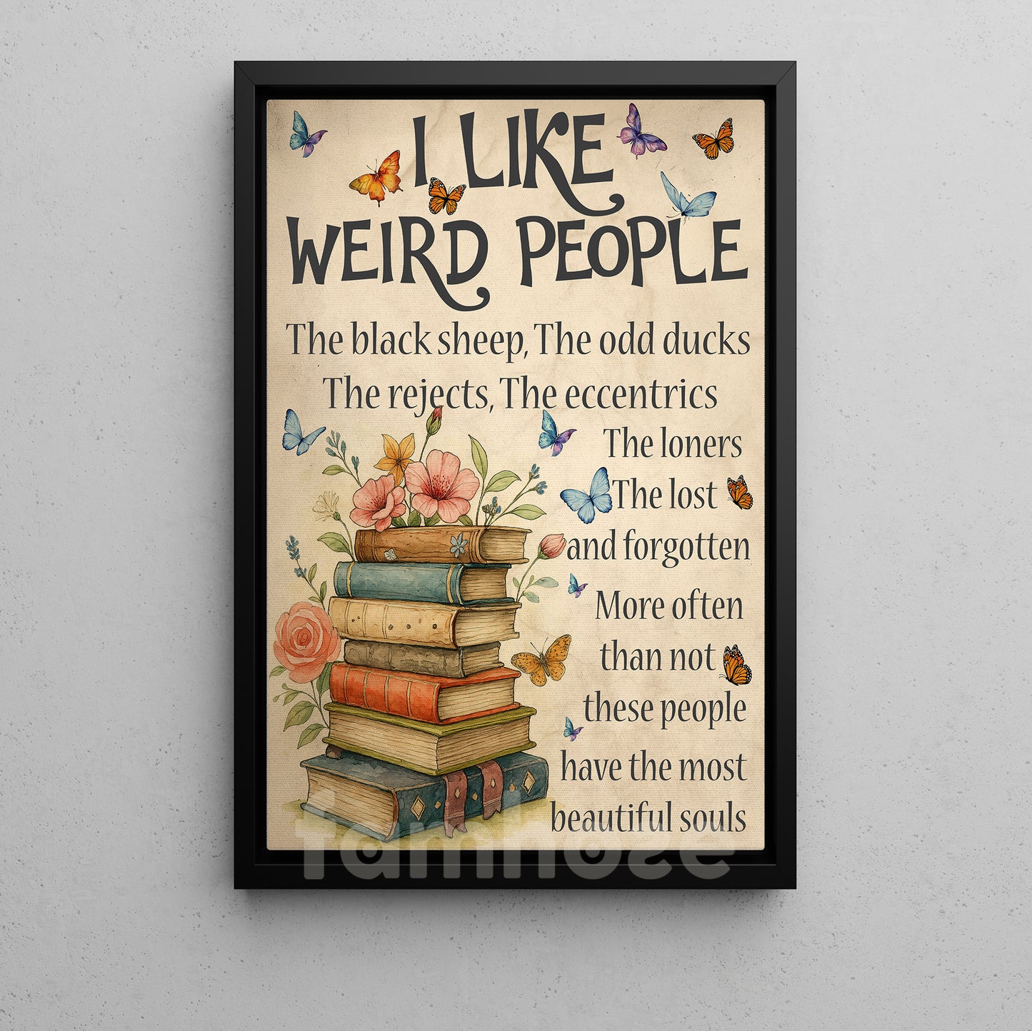 Reading Book Canvas Painting, I Like Weird People Wall Art Decor, Poster Gift For Book Lovers