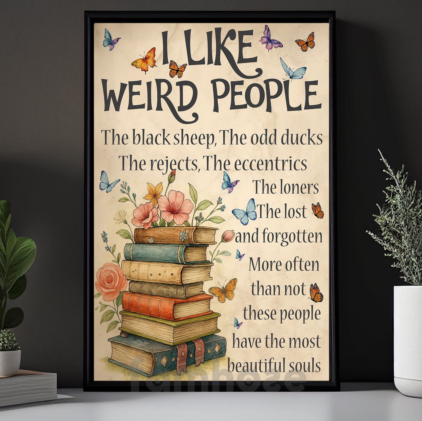 Reading Book Canvas Painting, I Like Weird People Wall Art Decor, Poster Gift For Book Lovers