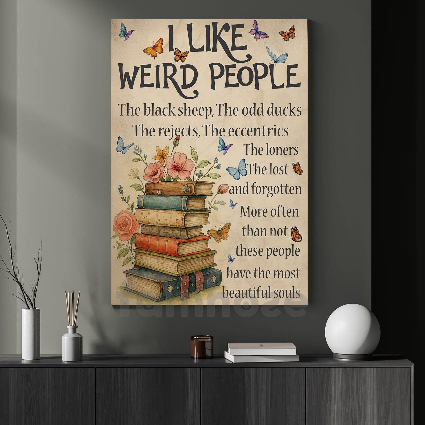 Reading Book Canvas Painting, I Like Weird People Wall Art Decor, Poster Gift For Book Lovers
